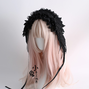 原创Lolita黑色洛丽塔翅膀发带kc花丸胸针哥特暗黑礼帽扁帽雀之羽