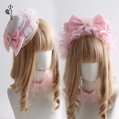 原创Lolita发饰粉色昭和十字恋人doll手作小礼帽发箍手袖 发带小物
