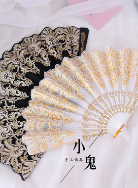 日系透明金色搭配洋装lo裙扇子