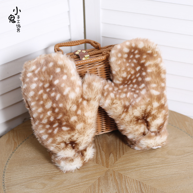 日系可爱麋鹿斑点加厚帽子女士秋冬季手套女冬季毛绒保暖韩版百搭