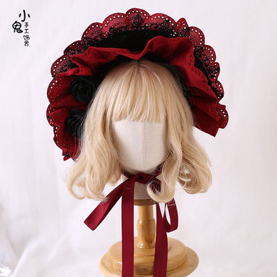 暗红蕾丝蝴蝶结扁帽波奈特礼帽子