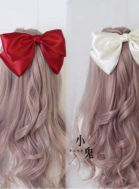 日系KC缎带超大蝴蝶结发夹发饰夹子lolita顶夹复古红色头饰边夹