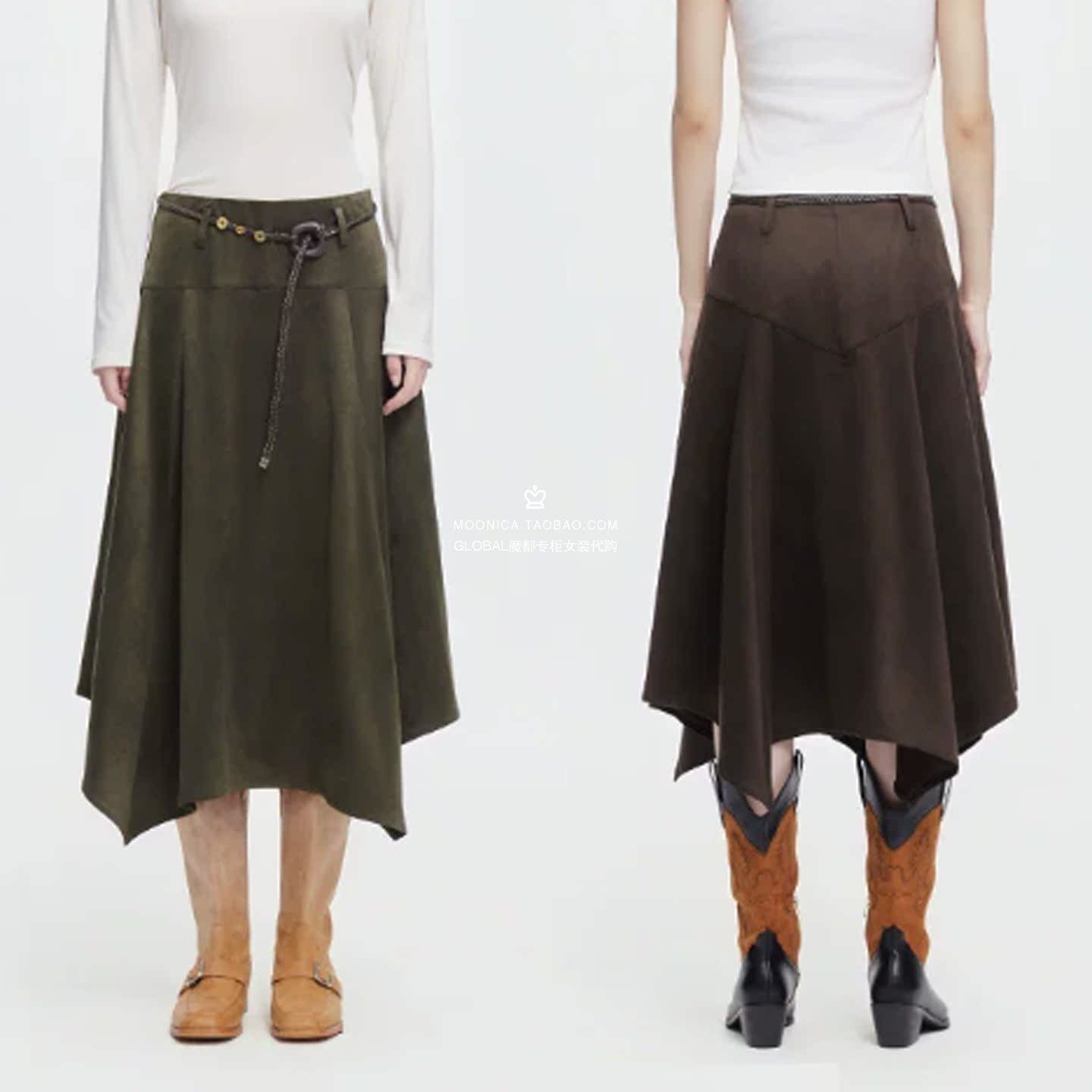 特价MOUSSY26秋冬高腰不规则裙