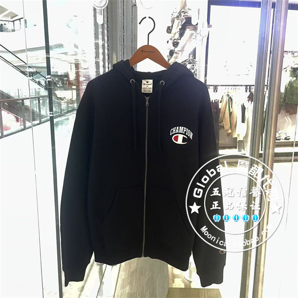 CHAMPION冠军国内代购 25春 黑色连帽拉链开衫卫衣男 U5ASWEM017