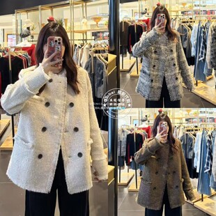 特价 MOUSSY代购 25冬 小香风格纹双排扣西装外套 028IAA30-1043