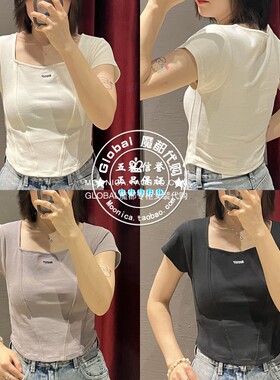 特价 MOUSSY代购 25春夏 日系修身方领短袖T恤衫女 028ISZ90-3081