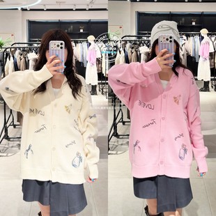 038IAA70 SLY国内代购 外套 日系V领休闲宽松针织开衫 1001 25秋冬