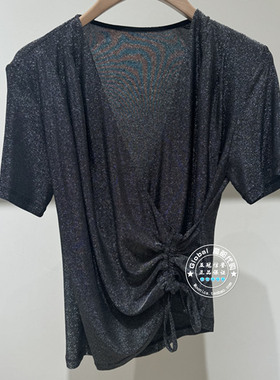 MOFAN/摩凡 国内代购 25早秋 银灰色V领抽褶短袖上衣 MKX573532