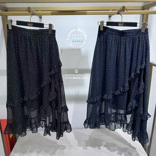 特价MOUSSY春夏波点荷叶边半身裙