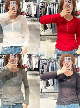 特价 MOUSSY代购 25秋冬 纽扣圆领羊毛针织衫上衣女010IA170-6511