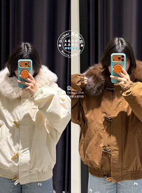 MOUSSY日系毛茸茸连帽棉服外套