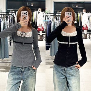 SLY国内代购 25秋冬 日系类似拼接方领针织衫上衣 030IA470-2911