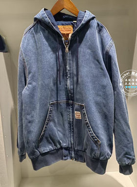 李维斯牛仔连帽厚外套加厚工装风