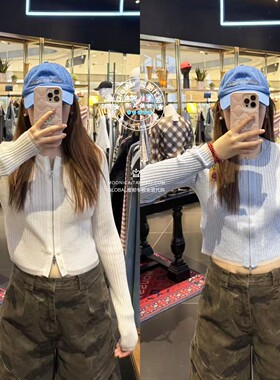 MOUSSY国内代购 26春夏 日系圆领拉链针织开衫上衣 028JSA70-1016