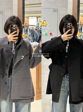 MOUSSY冬季系带羊毛呢立领大衣女