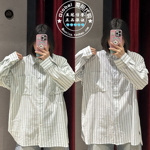 MOUSSY25春休闲条纹翻领长袖衬衫