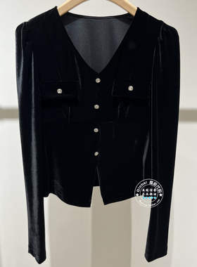 MOFAN/摩凡 国内代购 26早春 短款黑色V领长袖上衣 MBX651122