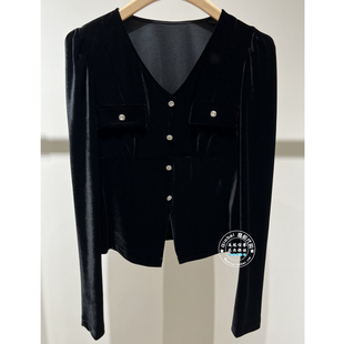 MOFAN/摩凡 国内代购 26早春 短款黑色V领长袖上衣 MBX651122