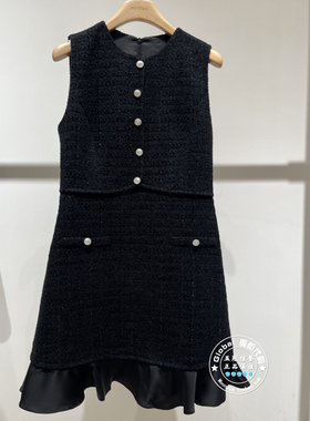 MOFAN/摩凡 国内代购 25秋冬 黑色荷叶边圆领无袖连衣裙MBL586108