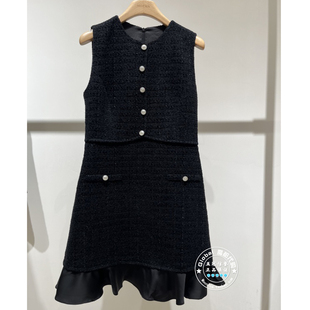 MOFAN/摩凡 国内代购 25秋冬 黑色荷叶边圆领无袖连衣裙MBL586108