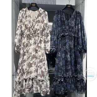 特价 MOUSSY国内代购 25秋 日系V领碎花长袖连衣裙 028IAB33-1010