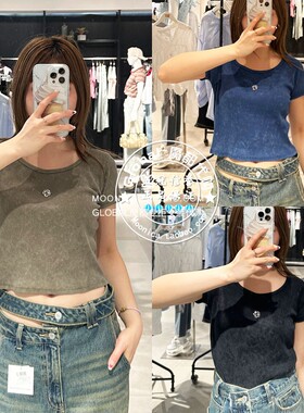 特价 SLY国内代购 25夏 复古晕染短款修身T恤衫上衣030ISR80-3311