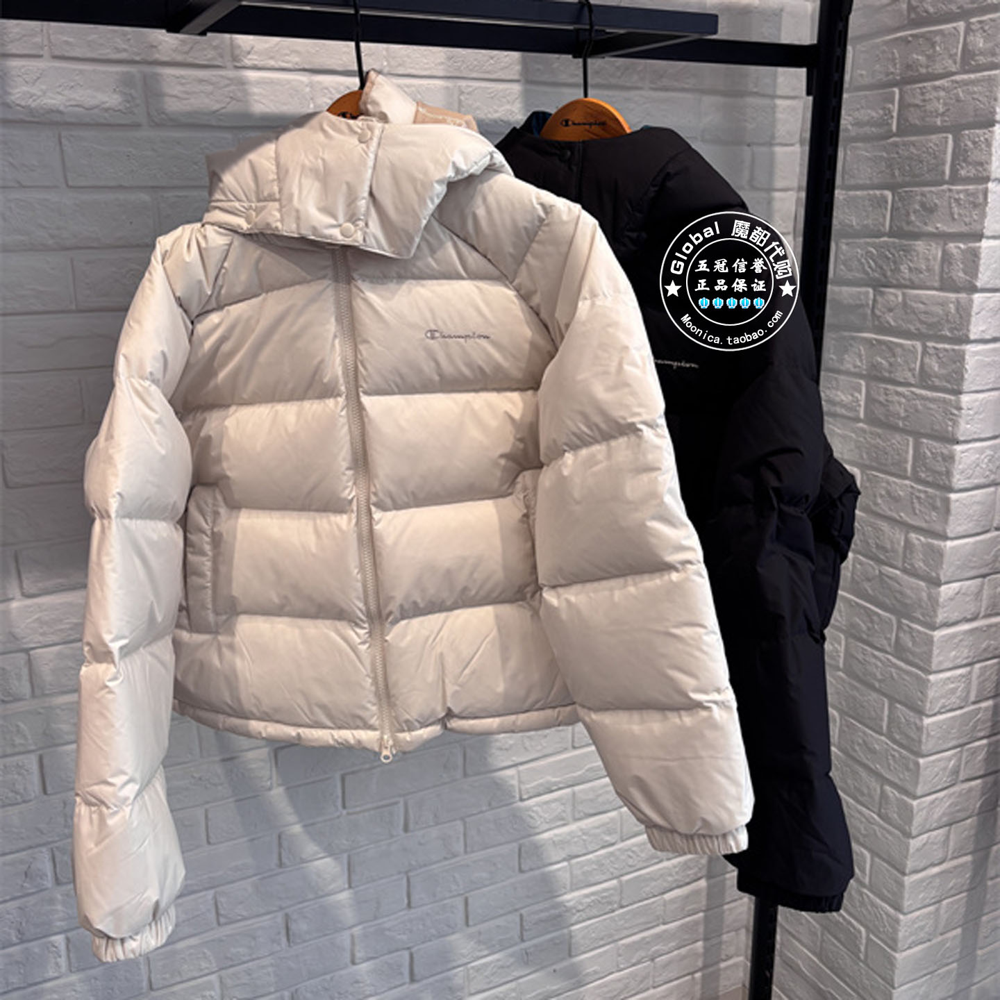 CHAMPION纯色拉链连帽羽绒服女