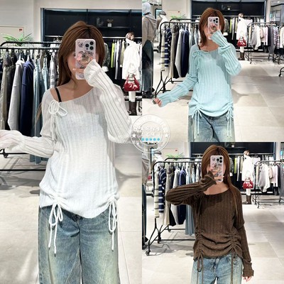 sly日系百搭抽绳长袖针织衫女