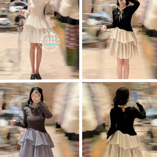 SNIDEL 国内代购 25秋冬 褶边领荷叶边拼接针织连衣裙 SWNO261010