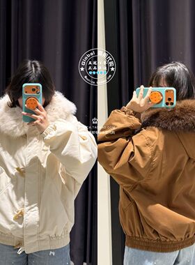 MOUSSY日系毛茸茸连帽棉服外套女