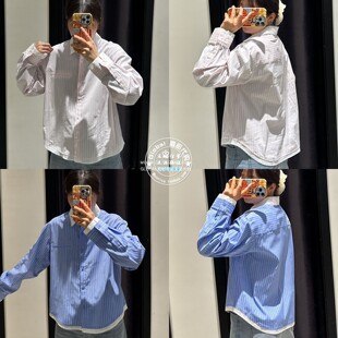 26春夏 010JS330 翻领拼色条纹长袖 上衣 5751 衬衫 MOUSSY国内代购