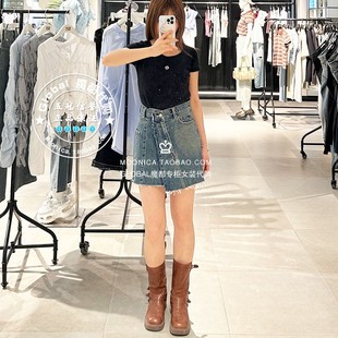 斜襟牛仔半身裙子030ISY11 特价 毛边短款 25夏 3601 SLY国内代购