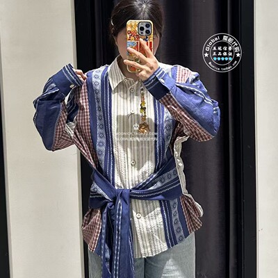 MOUSSY个性拼接宽松系带衬衫上衣