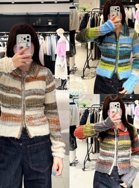 SLY国内代购 25秋冬 日系拼色针织上衣开衫毛衣女 030IAR70-3941