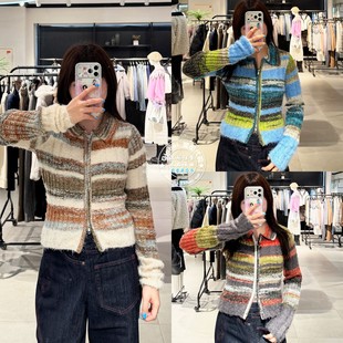 SLY国内代购 25秋冬 日系拼色针织上衣开衫毛衣女 030IAR70-3941