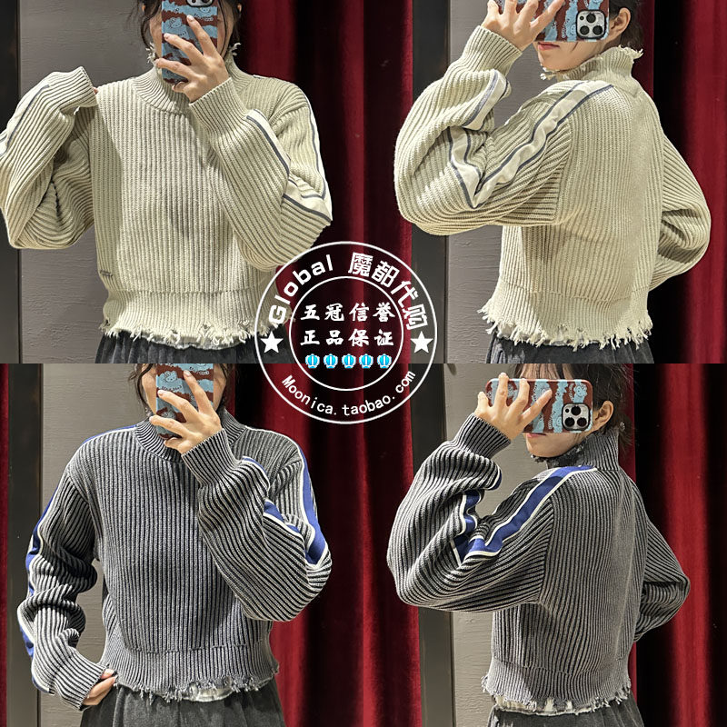 MOUSSY高领做旧针织衫毛衣女