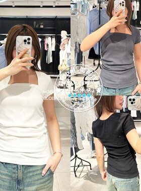 特价 SLY国内代购 25夏 纯色方领褶皱短袖T恤衫上衣030ISR80-3251