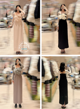 SNIDEL 国内代购 25秋冬 甜美露肩蝴蝶结收腰连衣裙 SWFO255094