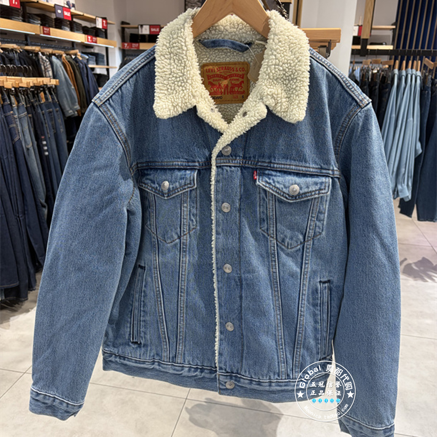 李维斯牛仔外套翻领仿羊羔毛加厚