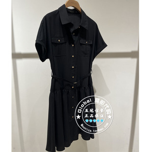 MOFAN/摩凡 国内代购 25春夏 百搭黑色翻领短袖连衣裙 MBL563141