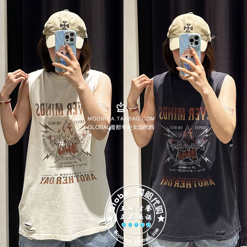 MOUSSY圆领印花无袖背心T恤衫女