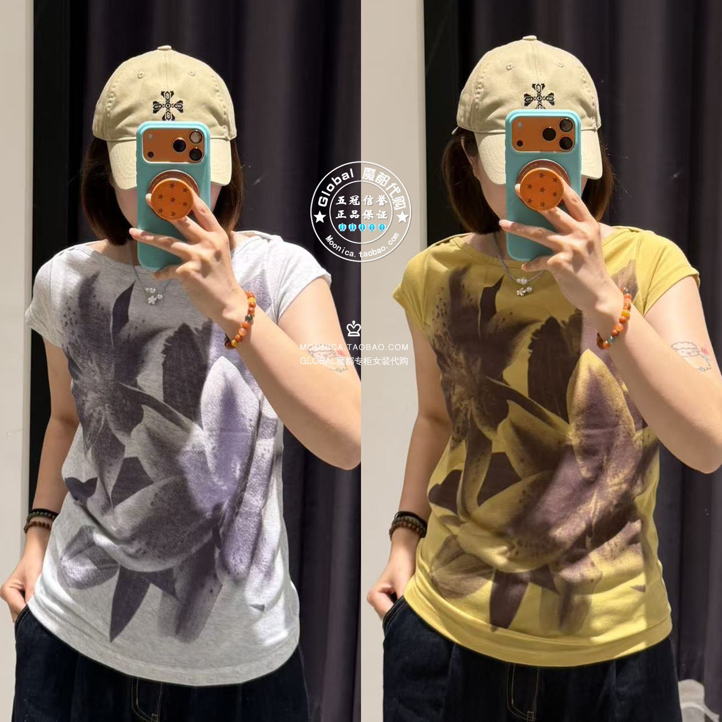 SLY日系花朵印花短袖T恤衫上衣女