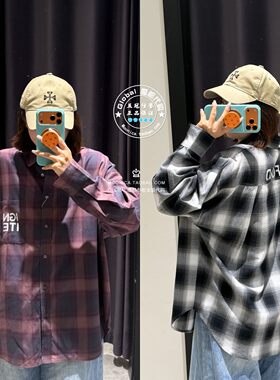 MOUSSY日系格纹宽松长袖衬衫女