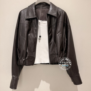 纯色翻领简约休闲皮革外套6330402A1 2025冬 NUTS女装 国内代购