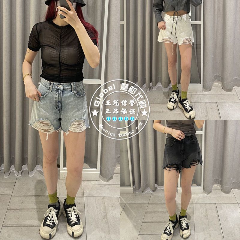 春夏破洞棉短款牛仔裤女