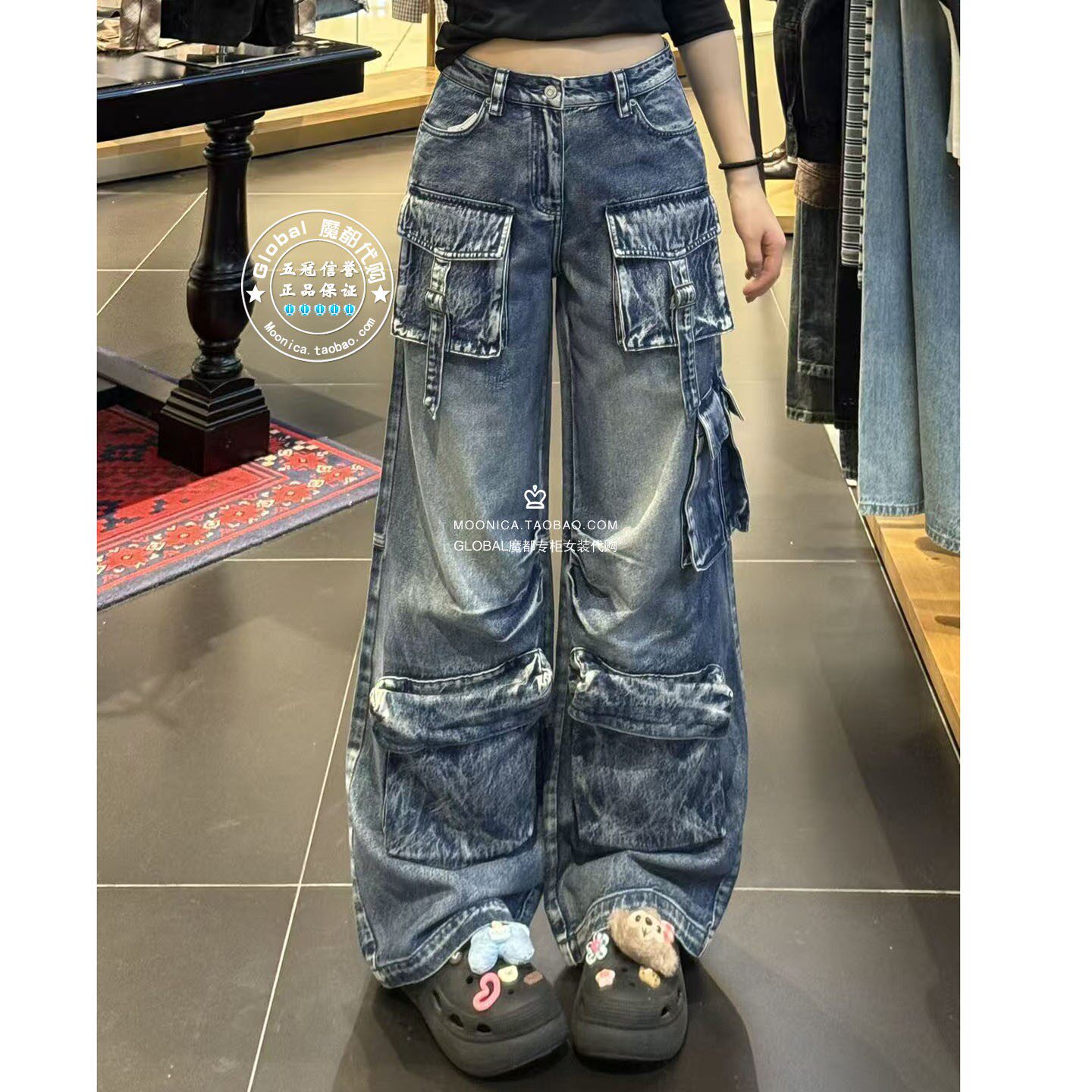 MOUSSY国内代购 26春夏 日系水洗多口袋宽松牛仔裤 028JSA11-1019