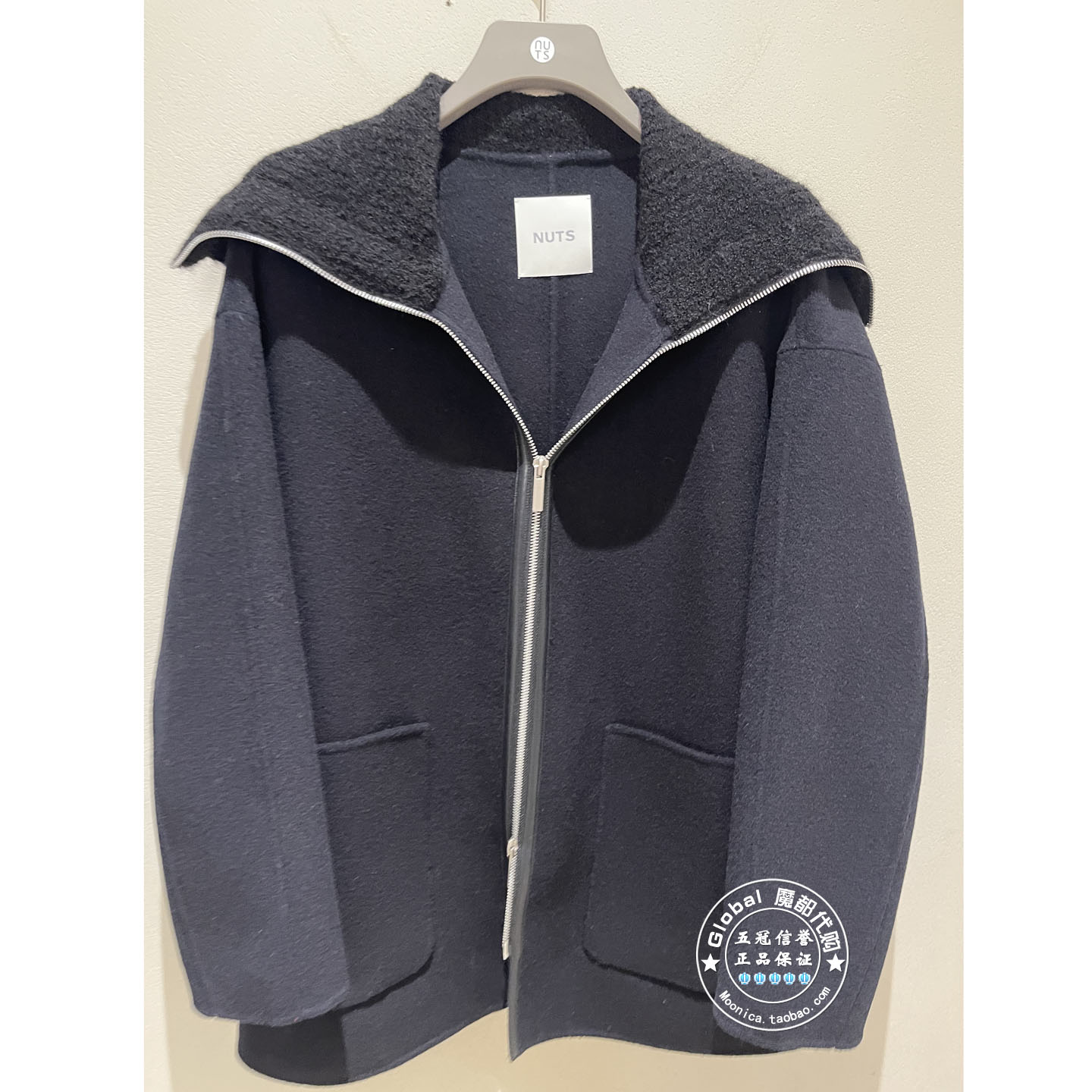 NUTS女装国内代购 25冬 纯色大翻领简约百搭毛呢外套6481543A1