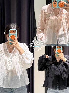 MOUSSY国内代购 26春夏 微透V领拼接系带长袖衬衫 028JSA30-1056