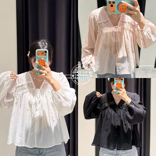 MOUSSY26春夏微透V领长袖衬衫女