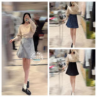 SNIDEL 国内代购 25秋冬 高腰毛边迷你格纹毛呢半身裙 SWFS254267